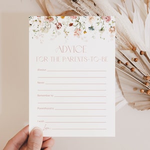 Conselhos florais chiques para pais, modelo de conselhos para pais, cartão de chá de bebê, conselhos para novos pais, cartão de conselhos floral rosa a1