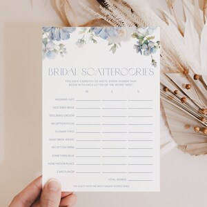 Dusty Blue Floral Bridal Scattergories Bridal Shower Game Scattergories Game Bridal Shower Bridal Scattergories Printable Game Card Blue D3