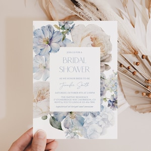 Dusty Blue Bridal Shower Invitation Template for Bridal Shower Invitation Dusty Blue Floral Frame Bridal Shower Invite Dusty Blue Flowers D3