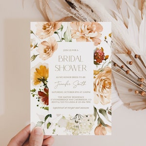 Autumn Fall Bridal Shower Invitation Template Autumn Floral Bridal Shower Invitation Fall Floral Bridal Shower Invite Dusty Orange Flowers