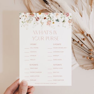 Chic Floral What's in Your Purse Bridal Shower Game Card Template What's in Your Purse Game Bridal Shower What's in Your Purse Game C1, K17