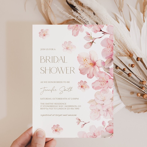 Pink Cherry Blossom Bridal Shower Invitation Template Bridal Shower Invitation Cherry Blossom Pink Bridal Shower Invite Pink Floral Border