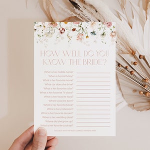 Chic Floral How Well Do You Know the Bride Bridal Shower Game Template Do You Know the Bride Game Bridal Shower Do You Know Bride C1, K17