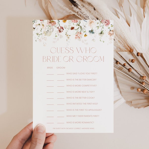 Chic Floral Guess Who Bride or Groom Bridal Shower Game Card Template Bride or Groom Game Bridal Shower Guess Who Bride or Groom C1, K17