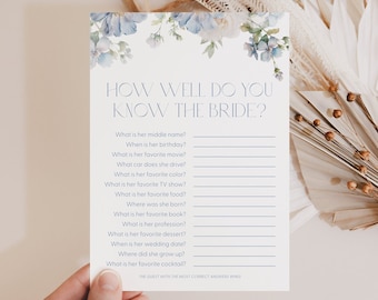 Dusty Blue Floral How Well Do You Know the Bride Bridal Shower Game How Well Do You Know Bride Game Bridal Shower Do You Know Bride Game D3
