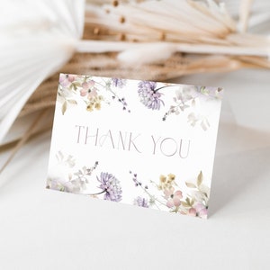 Purple Spring Floral Thank You Card Template Purple Thank You Card Purple Floral Thank You Card Printable Thank You Card Wildflowers P1 P2