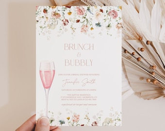 Floral Brunch and Bubbly Bridal Shower Invitation Template Pink Blush Bridal Shower Invite Brunch & Bubbly Bridal Shower Bridal Brunch C1