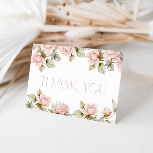 Dusty Pink Rose Thank You Card Template Blush Pink Thank You Card Pink Roses Thank You Card Printable Thank You Card Roses Pink G2 F3