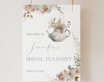 Elegant Floral Bridal Tea Party Welcome Sign Editable Template Bridal Tea Sign for Bridal Tea Party Floral Garden Bridal Tea Party Sign T1
