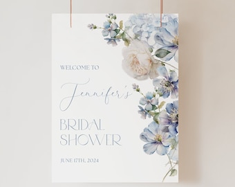 Dusty Blue Bridal Shower Welcome Sign Template Dusty Blue Floral Bridal Shower Welcome Sign Something Blue Bridal Shower Welcome Sign D3