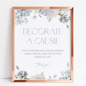Dusty Blue Floral Decorate a Onesie Dusty Blue Baby Shower Game Onesie Decorating Station Blue Floral Decorate Onesie Baby Shower Game B2