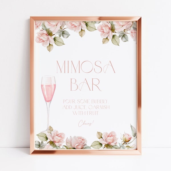 Dusty Pink Rose Mimosa Bar Sign Roses Dusty Pink Mimosa Bar Sign Bridal Shower Mimosa Bar Sign Pink Roses Mimosa Bar Sign Pink Floral G2 F3