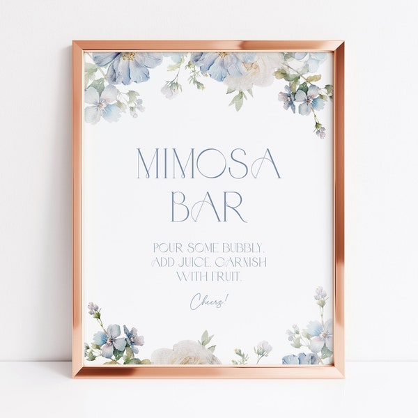 Dusty Blue Floral Mimosa Bar Sign Template Dusty Blue Mimosa Bar Sign Bridal Shower Mimosa Bar Sign Blue Floral Mimosa Bar Sign Brunch B2 D3
