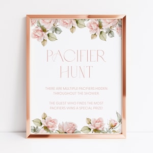 Dusty Pink Rose Pacifier Hunt Baby Shower Game Printable Pacifier Hunt Game Baby Shower Pacifier Game Pink Roses Pacifier Hunt Sign Roses G2