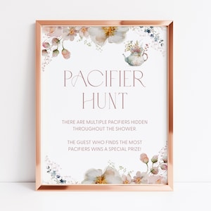 Floral Tea Party Pacifier Hunt Baby Shower Tea Party Games Pacifier Hunt Game Baby Shower Pacifier Game Tea Party Baby Pacifier Hunt Sign T2