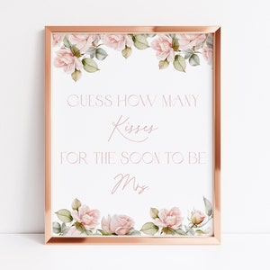 Dusty Pink Rose Guess How Many Kisses For the Soon To Be Mrs. Game Sign & Response Card Guess How Many Kisses Game Bridal Shower Pink F3