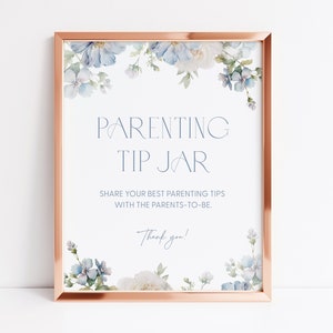 Cartes de visite bleu poudré floral pour baby shower Signe de baby shower bleu Cartes de conseils aux parents bleues Signe de pot pour astuce parent bleu bleu B2