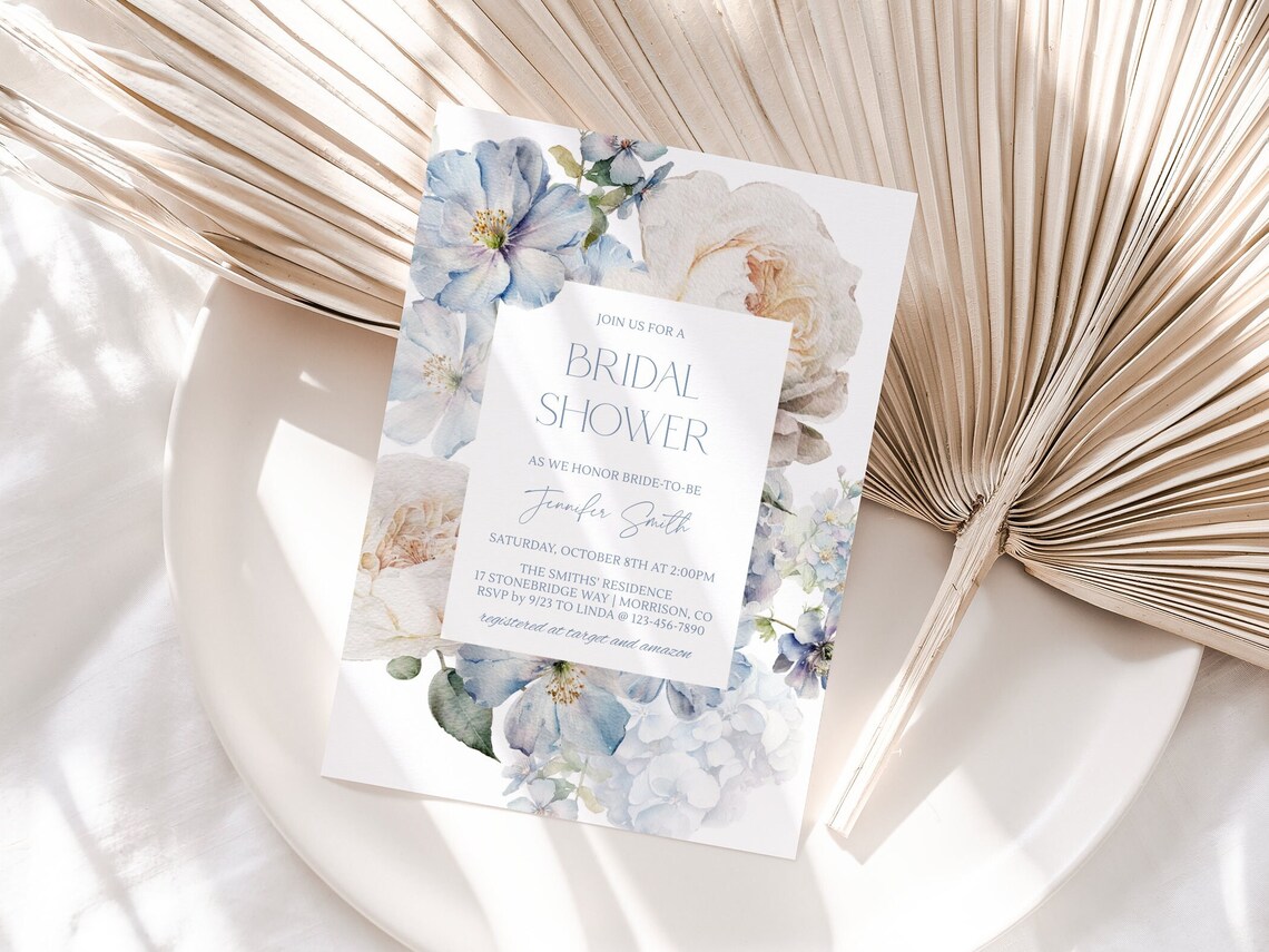 Dusty Blue Bridal Shower Invitation Template for Bridal Shower ...