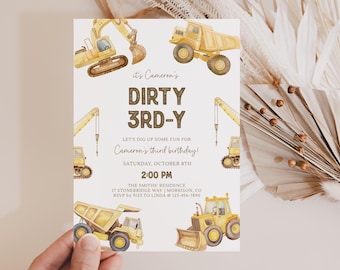 Dirty 3rd-y Birthday Invitation Construction Birthday Invitation Dump Truck Party Invite Construction 3rd Birthday Invite Construction Party