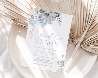 Light Blue Floral Bridal Shower Invitation Template for Bridal Shower Invitation Blue Floral Border Bridal Shower Invite Blue Flowers D3