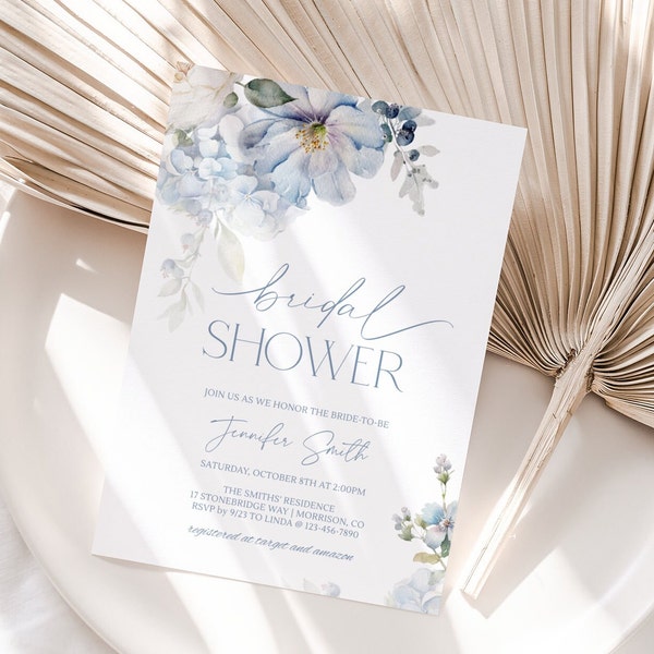 Light Blue Floral Bridal Shower Invitation Template for Bridal Shower Invitation Blue Floral Border Bridal Shower Invite Blue Flowers D3