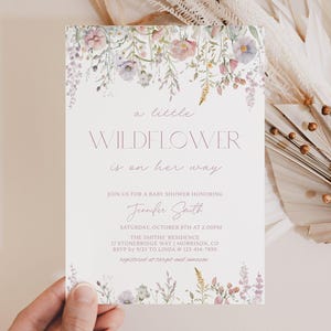 A Little Wildflower Is On Her Way Baby Shower Invitation Wildflower Baby Shower Invitation Wildflower Baby Shower Invite Wildflower Theme W2 image 1