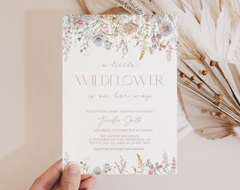 A Little Wildflower Is On Her Way Baby Shower Invitation Wildflower Baby Shower Invitation Wildflower Baby Shower Invite Wildflower Theme W2