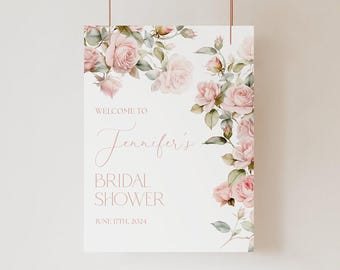 Pink Rose Bridal Shower Welcome Sign Template Editable Blush Bridal Shower Welcome Sign Pink Roses Bridal Shower Decor Pink Rose Bouquet F3