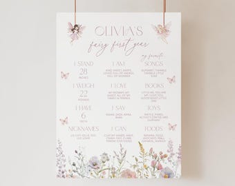 Fairy First Year Milestone Sign First Birthday Milestone Board Fairy 1st Year Baby Stats Sign Fairy First Year Milestone Board Fairy 1st R3