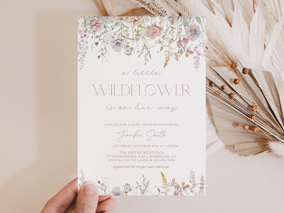 A Little Wildflower Is On Her Way Baby Shower Invitation Wildflower Baby Shower Invitation Wildflower Baby Shower Invite Wildflower Theme W2