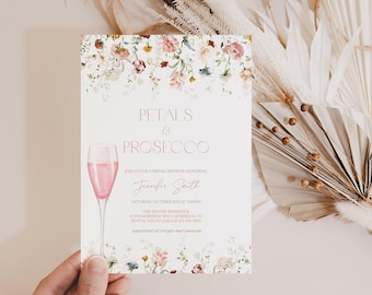 Floral Petals and Prosecco Bridal Shower Invitation Template Pink Prosecco Bridal Shower Invite Petals & Prosecco Bridal Brunch Invite C1