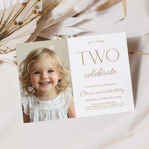 Second Birthday Photo Invite Minimalist 2nd Birthday Invitation Second Bday Photo Invite 2nd Birthday Invite with Photo 2nd Bday Invite Boho
