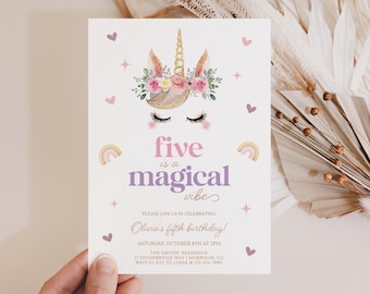 Five Is a Magical Vibe Birthday Invitation Unicorn 5th Birthday Invite Magical 5th Birthday Invite Five is a Vibe Birthday Invite Unicorn