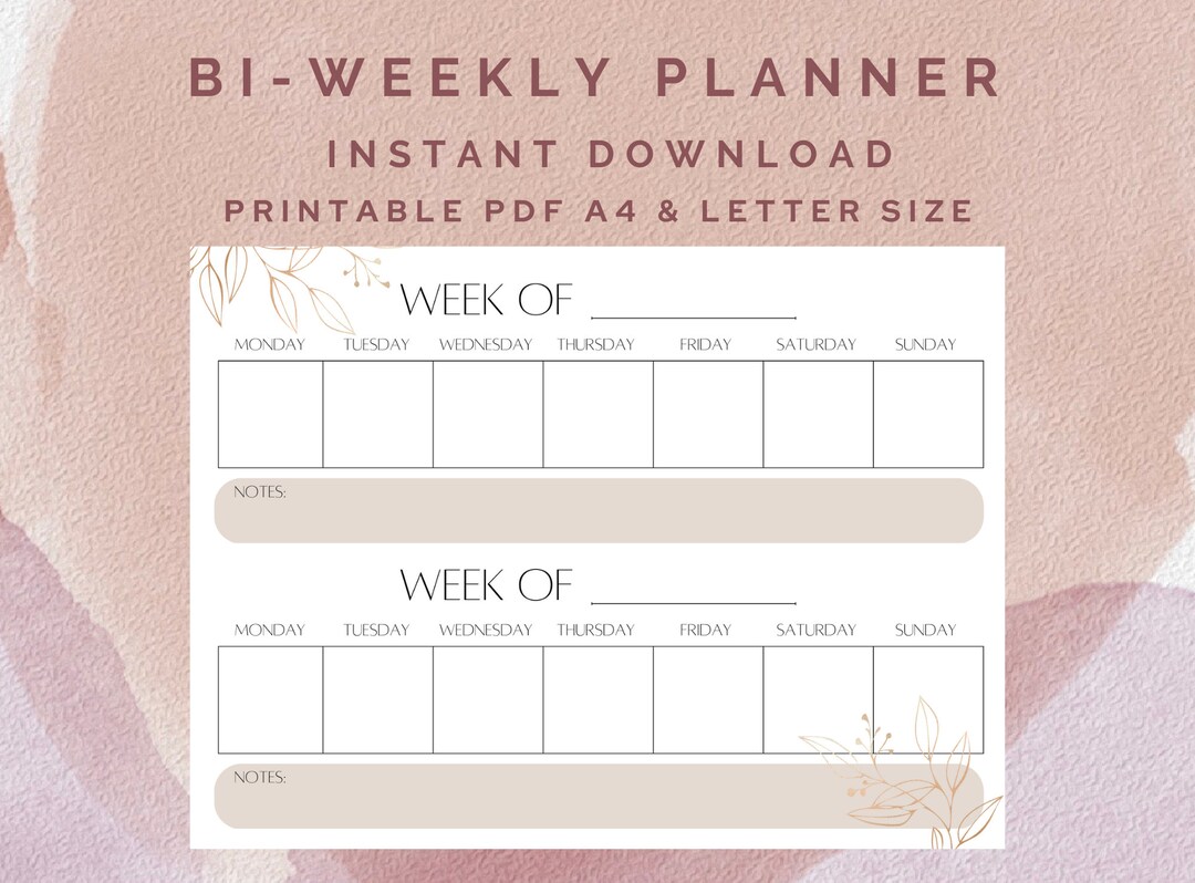 Bi-weekly Planner Printable Golden Leaf Accent Two Week - Etsy