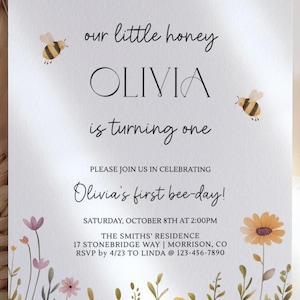 Bee First Birthday Invitation Our Little Honey First Birthday Invitation Bee Birthday Invite Cute Bee Birthday Invitation 1st Bee-Day Invite afbeelding 4