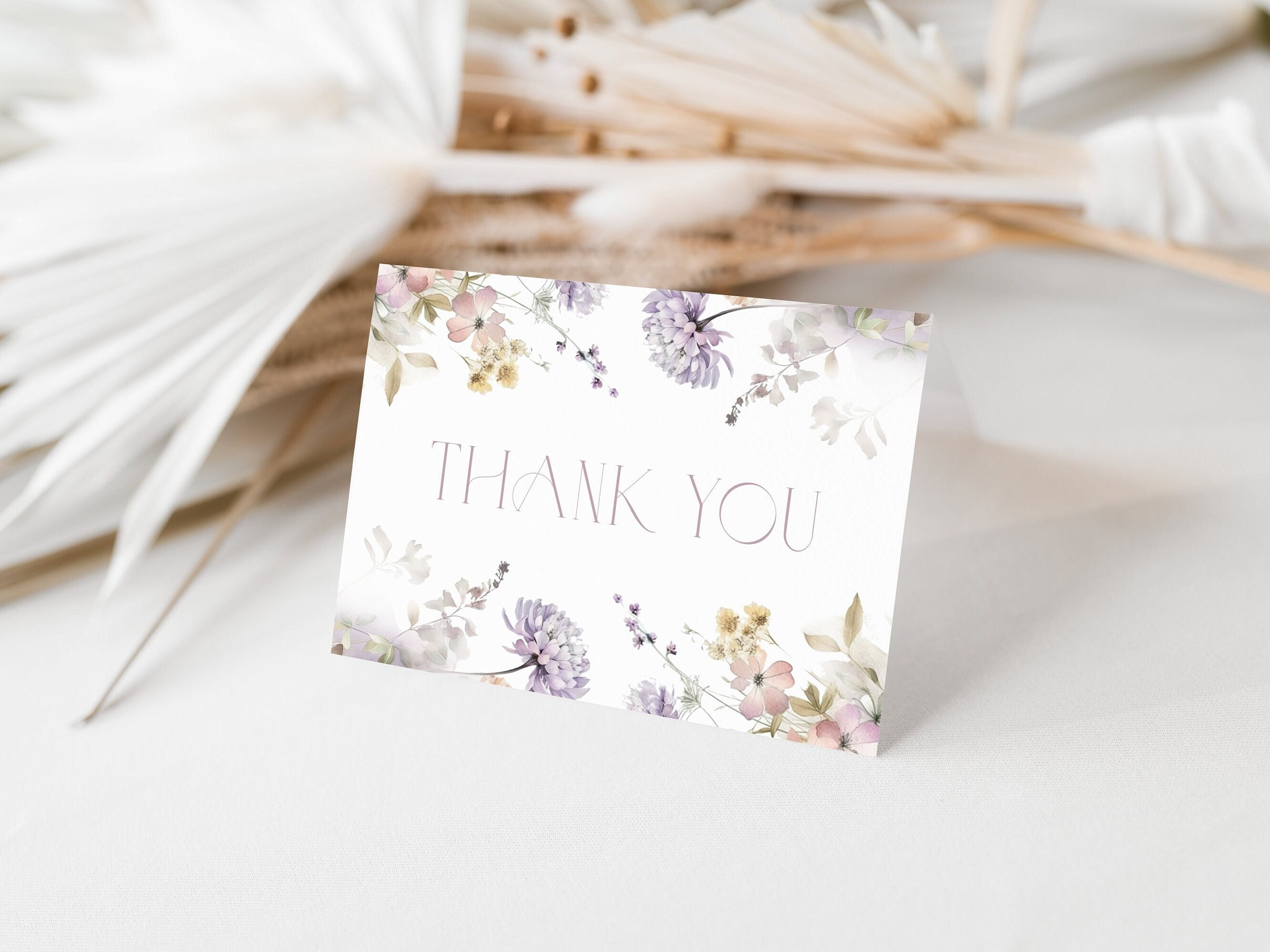 Purple Spring Floral Thank You Card Template Purple Thank You Card ...