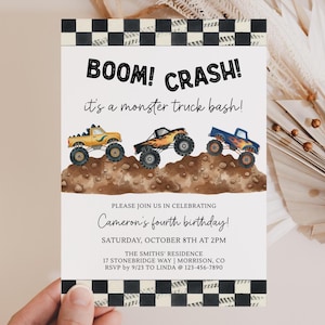 Monster Truck Birthday Invitation Monster Truck Bash Birthday Invitation Monster Truck Evite Monster Jam Birthday Invite Boom Crash Smash image 1
