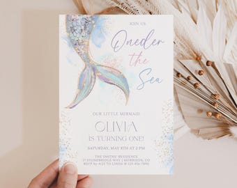 Oneder the Sea Birthday Invitation Girl 1st Birthday Invitation Mermaid Birthday Invite Mermaid Bday Invite Mermaid Tail Invitation M3