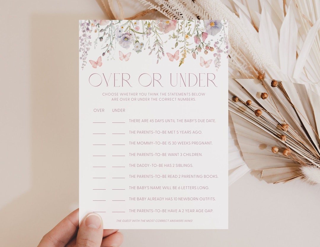 Butterfly Over or Under Game Baby Shower Game Butterfly Over or Under ...