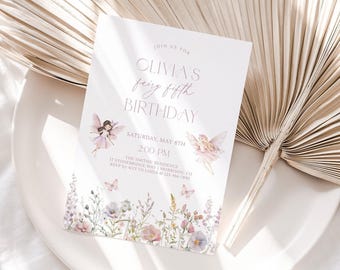 Fairy Fifth Birthday Invitation Girl Birthday Invite Fairy Birthday Invitation Fairy 5th Birthday Invite Garden Fairy Invite Fairy Bday R3