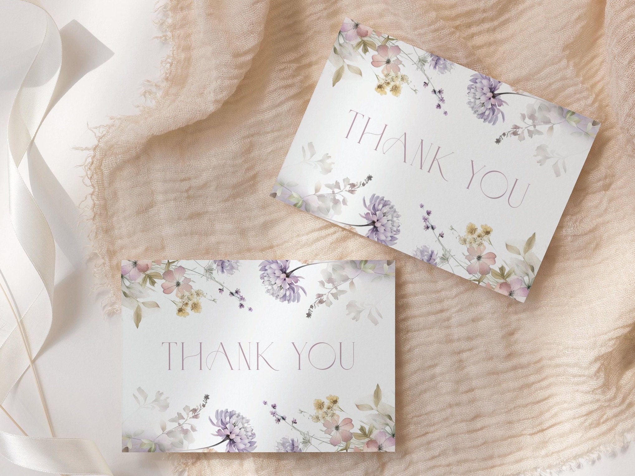 Purple Spring Floral Thank You Card Template Purple Thank You Card ...