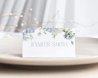 Dusty Blue Floral Place Card Template Dusty Blue Place Card Floral Wedding Place Card Editable Name Card Floral Place Card Flat Tented B2 D3