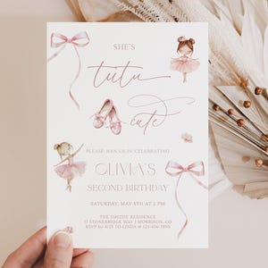 Tutu Cute Birthday Invitation Girl 2nd Birthday Invitation Ballerina Birthday Invite Tutu Cute Bday Invite Tutu Birthday Invite Ballerina L1 image 2