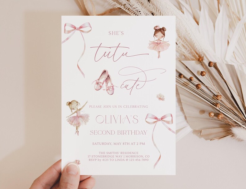 Tutu Cute Birthday Invitation Girl 2nd Birthday Invitation Ballerina Birthday Invite Tutu Cute Bday Invite Tutu Birthday Invite Ballerina L1 image 2