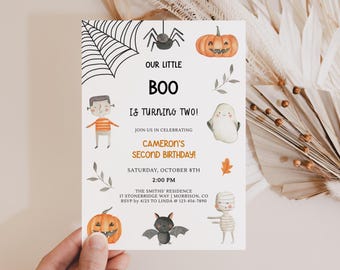 Kid Halloween Birthday Invite Halloween Birthday Invitation Little Boo Bday Invitation Our Little Boo Is Two Invitation Halloween Bday H1