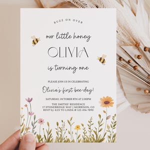Bee First Birthday Invitation Our Little Honey First Birthday Invitation Bee Birthday Invite Cute Bee Birthday Invitation 1st Bee-Day Invite afbeelding 1