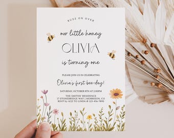 Bee First Birthday Invitation Our Little Honey First Birthday Invitation Bee Birthday Invite Cute Bee Birthday Invitation 1st Bee-Day Invite