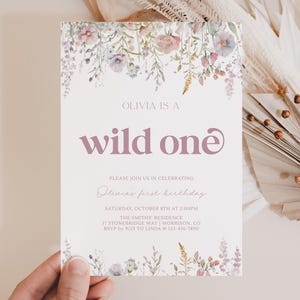 Wildflower Wild One Birthday Invitation Wild One Birthday Invite Wildflower Birthday Invite Wild One Invitation Girl Wild One Bday Invite W3