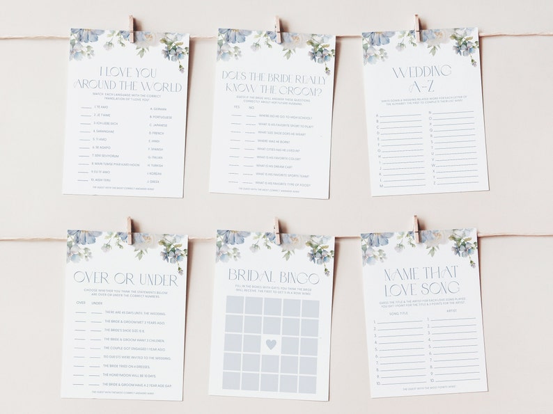 Dusty Blue Floral Bridal Shower Game Bundle Something Blue Bridal Shower Game Bundle Blue Floral Bridal Shower Games Something Blue Games D3 image 2