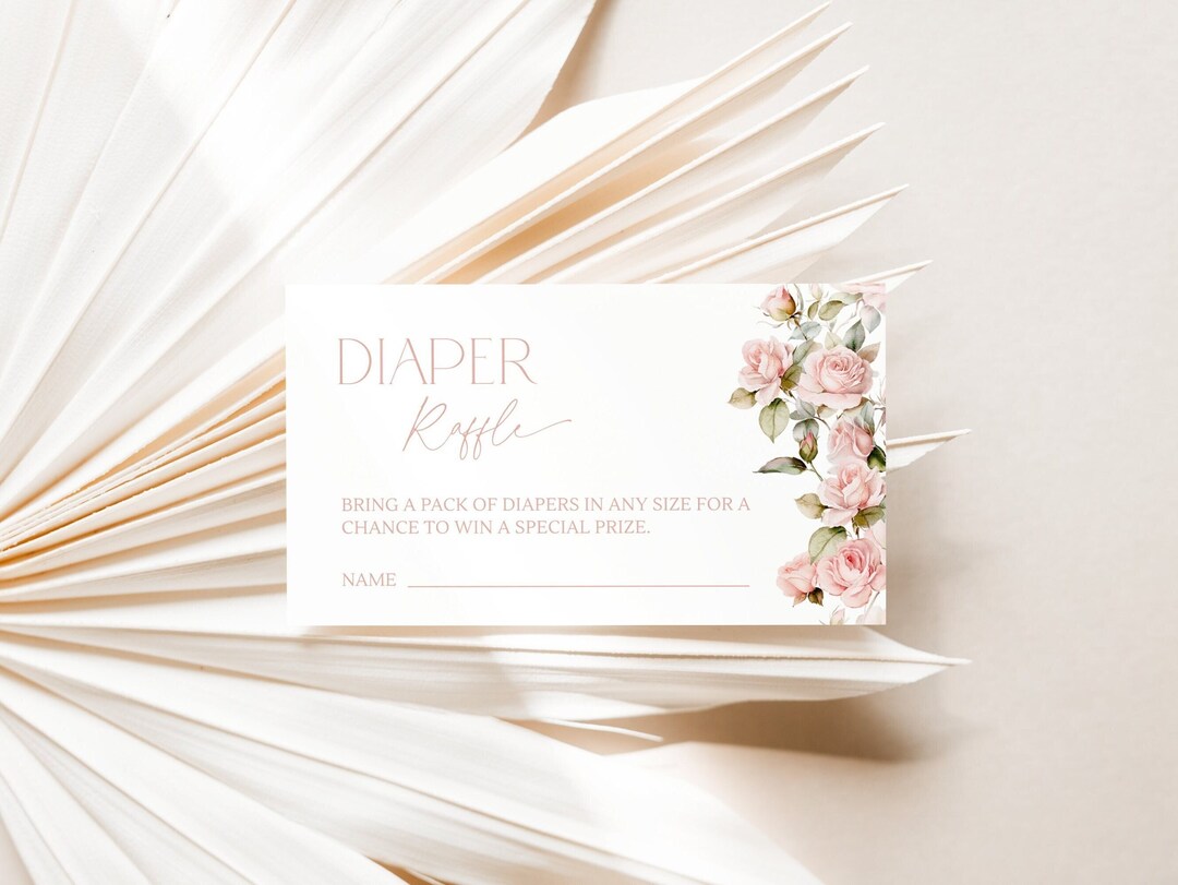 Pink Diaper Raffle Sign Dusty Pink Rose Diaper Raffle Card Baby Shower Diaper Raffle Tickets ...